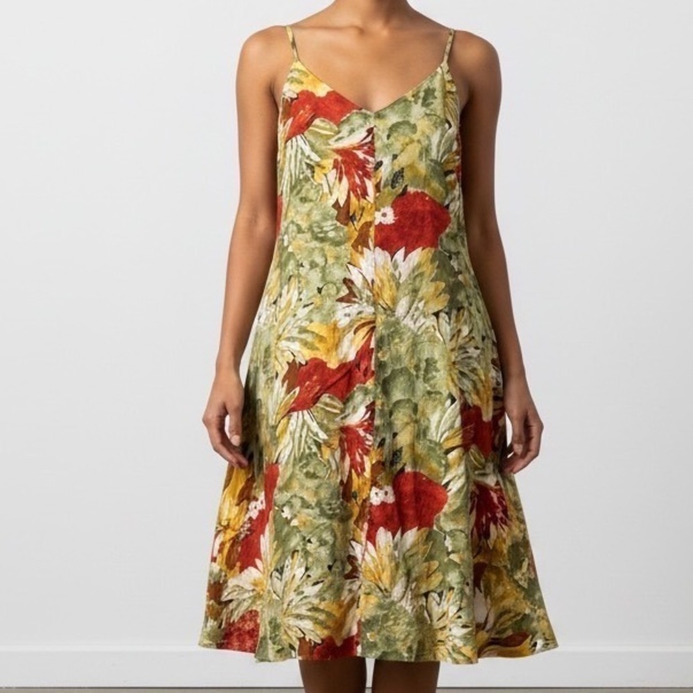 VTG La Belle Dress Floral Sleeveless Handkerchief Hem L USA 90s unique boho‎
